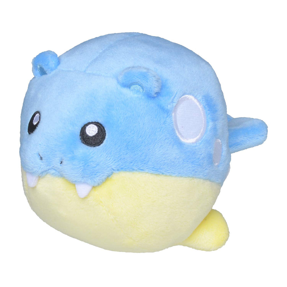 Pokémon Center Spheal plush side view ideal for shelf or desk display