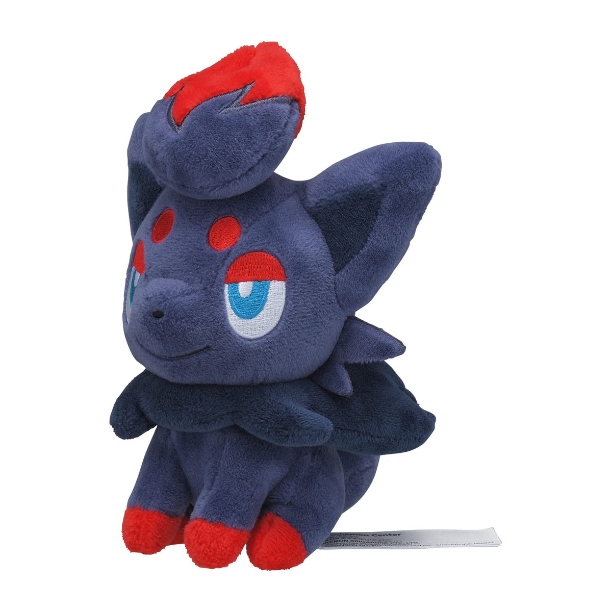 Pokemon Center Zorua plush front view, soft and cuddly for display or play.