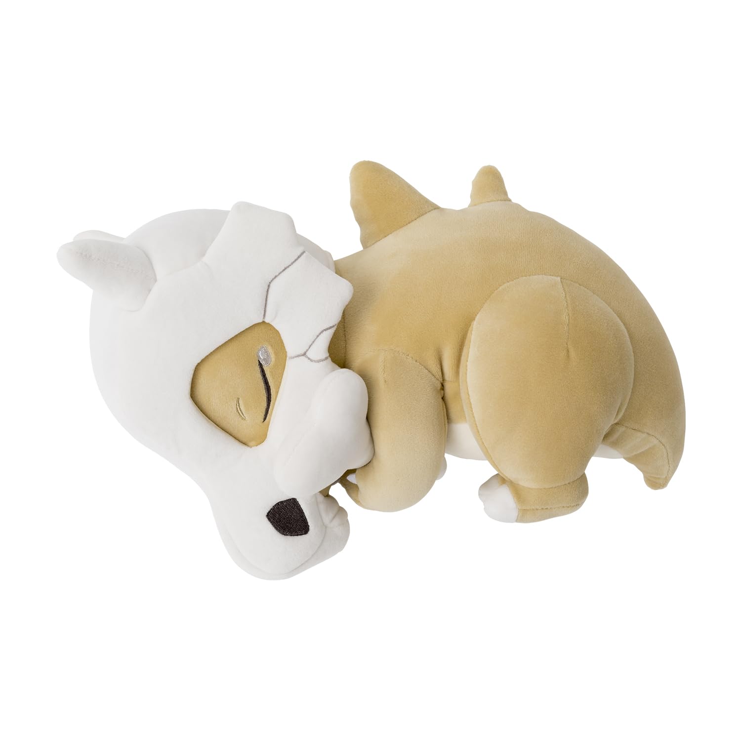 Pokémon Center Sleep Goodnight Cubone Plush hand-held view highlighting soft fabric for gentle hugs.