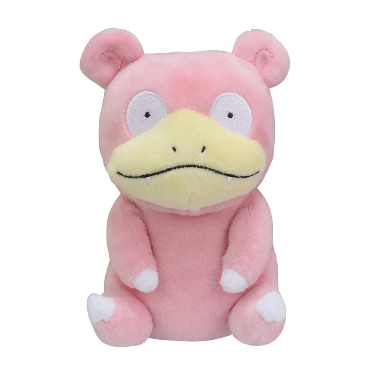 Pokemon Center Slowpoke plush sits upright, ideal for shelf or desk display.