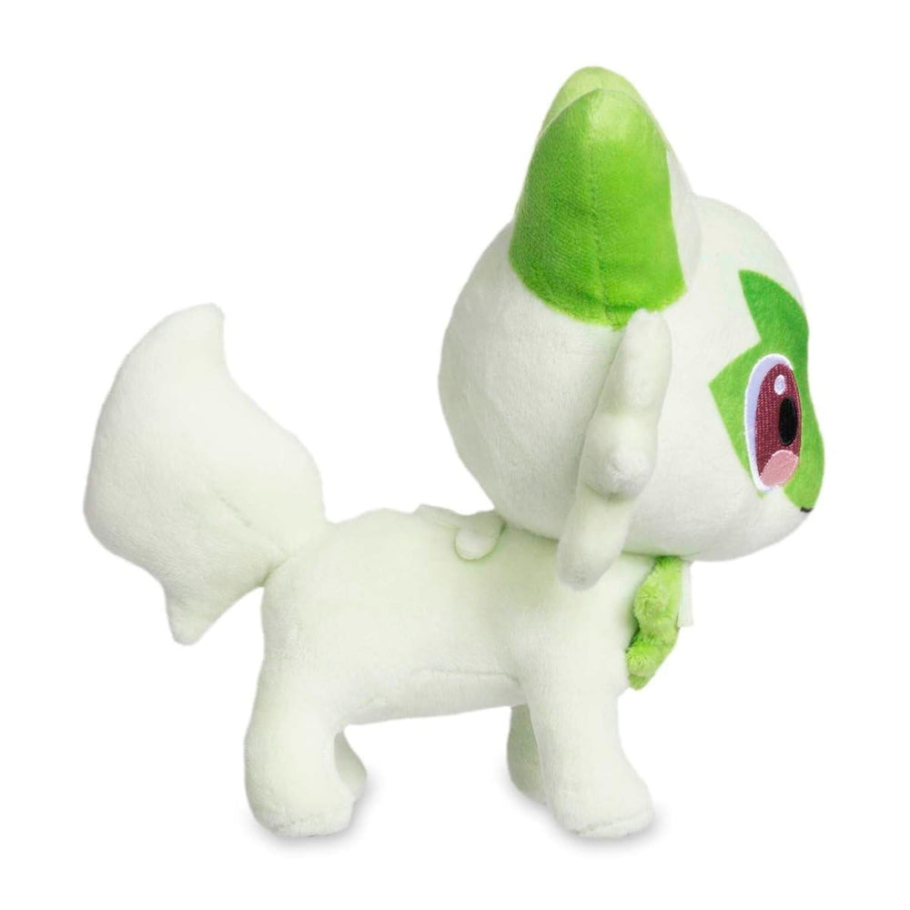 Pokemon Center Sprigatito plush soft fabric texture ideal for cuddling.