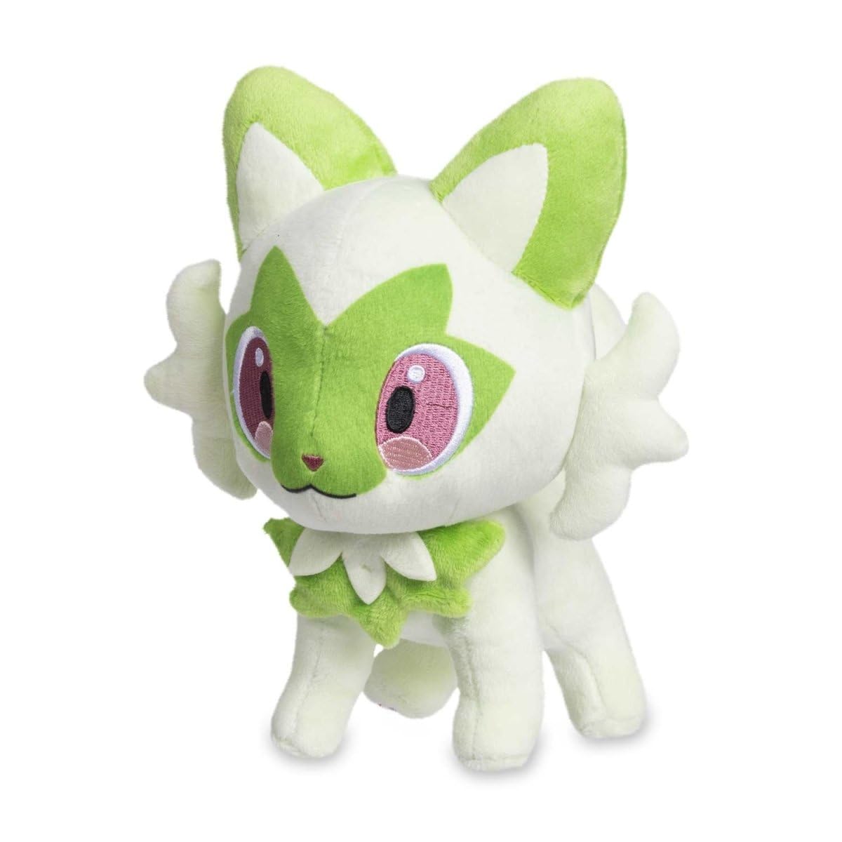 Pokemon Center Sprigatito plush in standing pose for display and play.