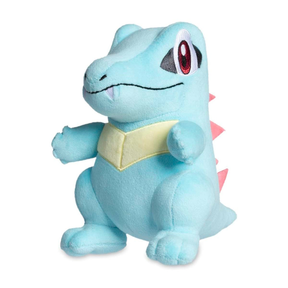 Pokemon Center Totodile plush front view with soft fabric for comforting play.