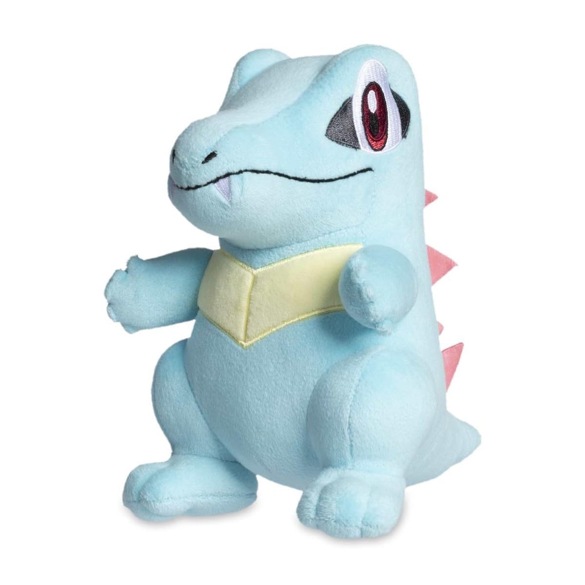 Pokemon Center Totodile plush front view with soft fabric for comforting play.