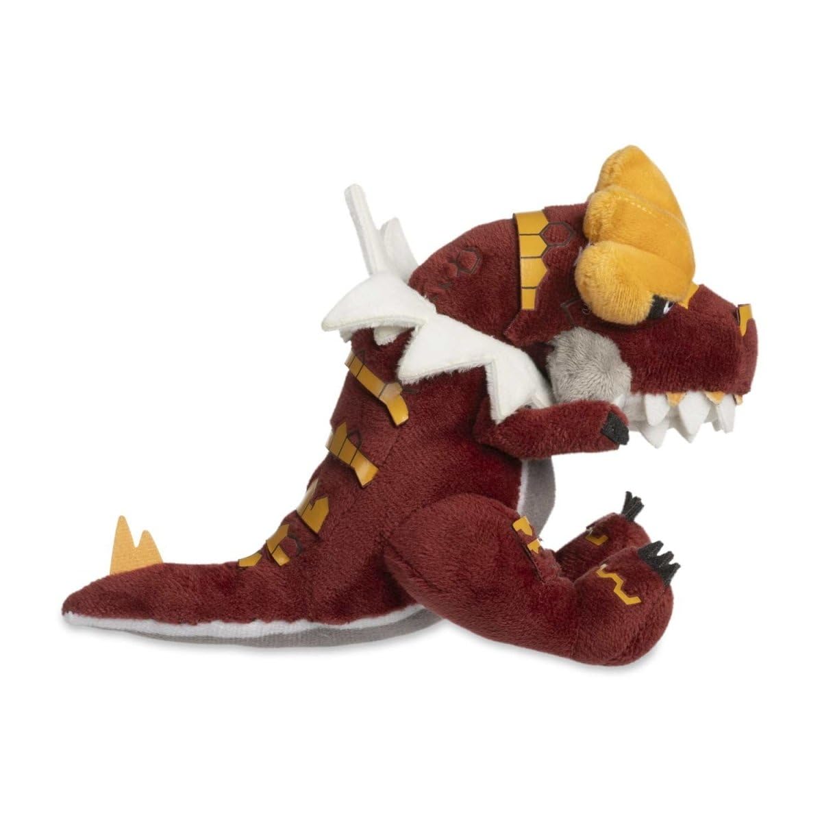 Pokémon Center Tyrantrum Sitting Cuties plush, angled view, weighted beads help it sit upright
