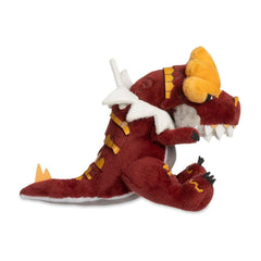 Pokémon Center Tyrantrum Sitting Cuties plush, angled view, weighted beads help it sit upright