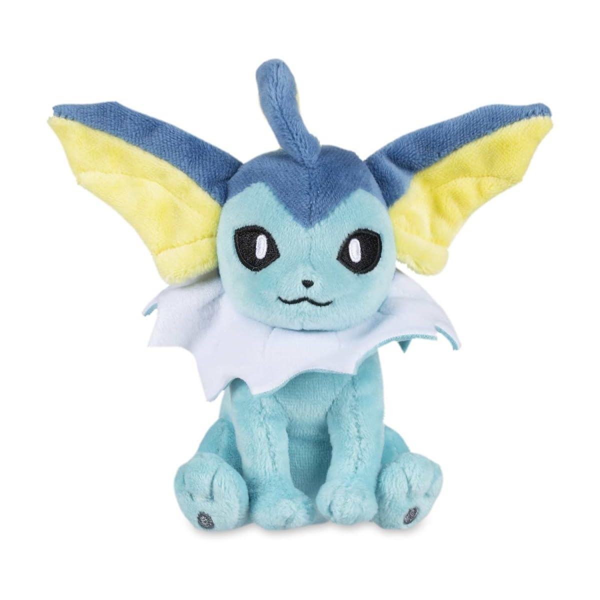 Pokémon Center Vaporeon Sitting Cuties Plush side view showing palm-size charm on shelves
