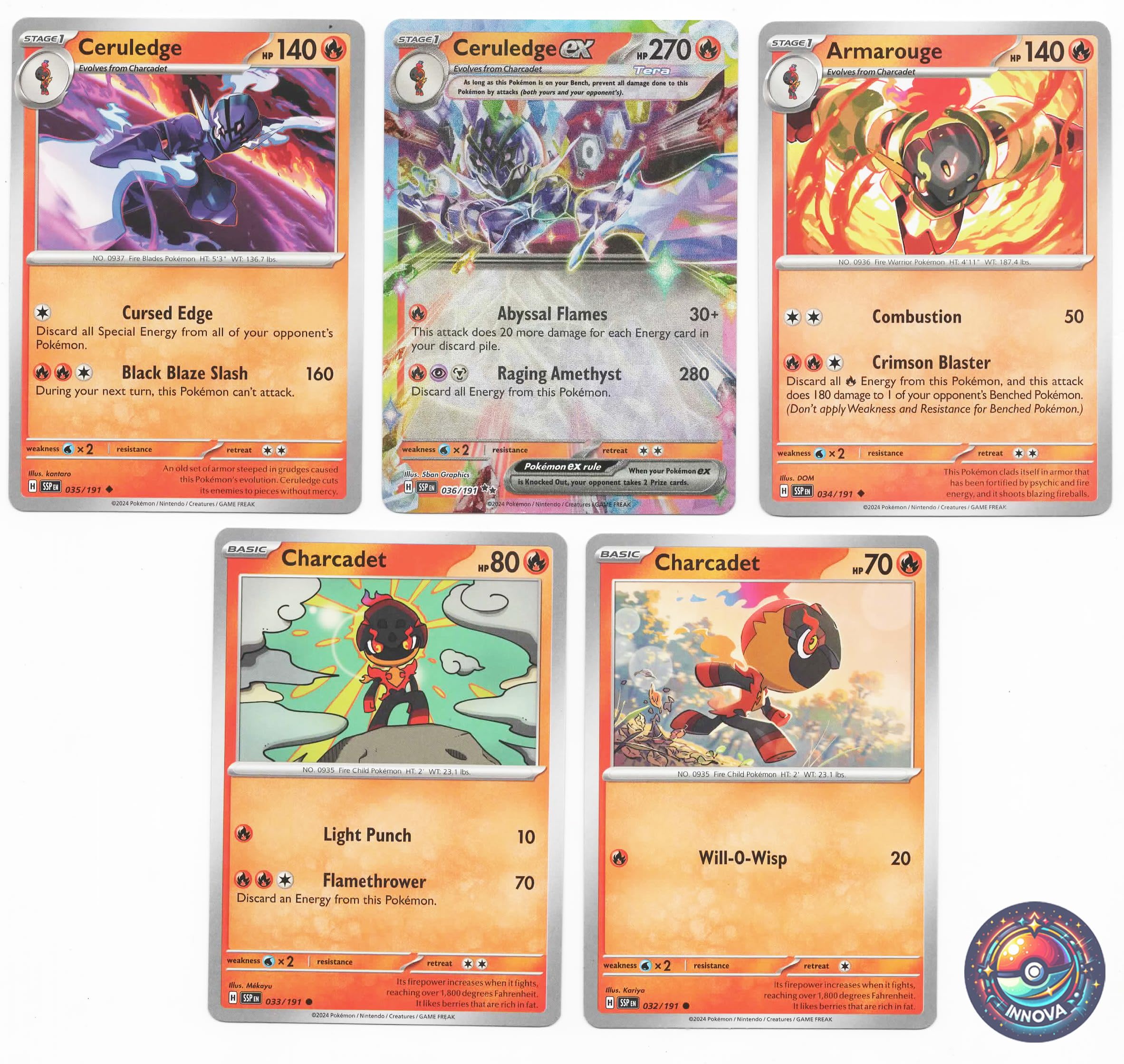 Pokemon Ceruledge-ex 036/191 Surging Sparks card lot; ideal for collection and competitive gameplay.