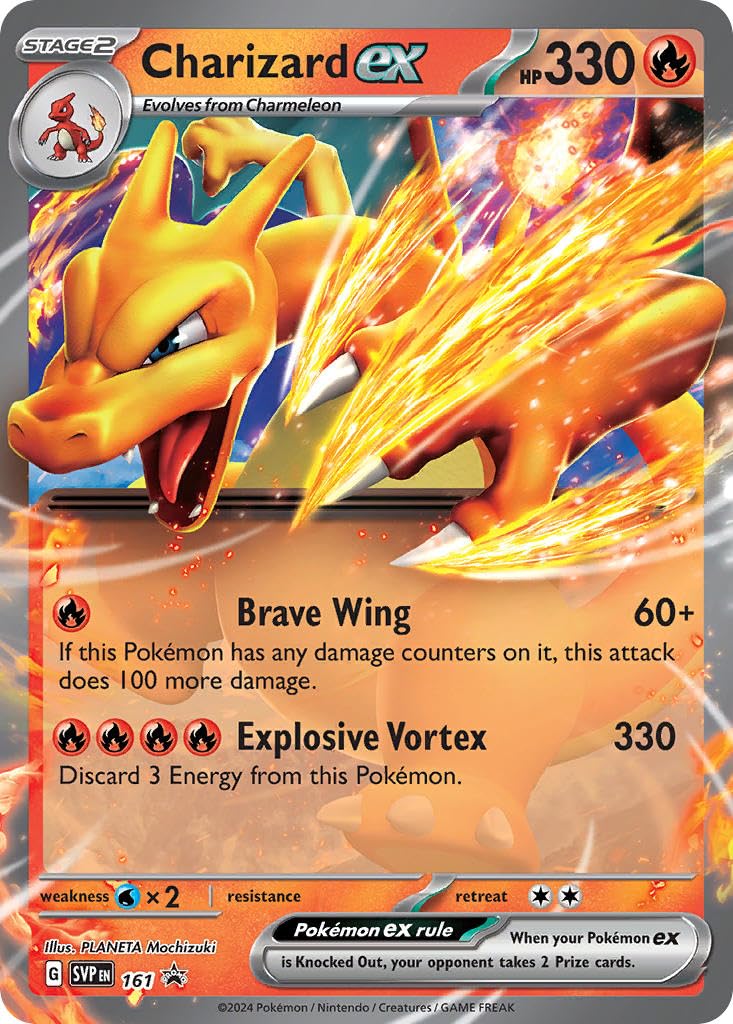 Pokémon Charizard ex 161 foil promo card shown for Scarlet Violet collection display and trade