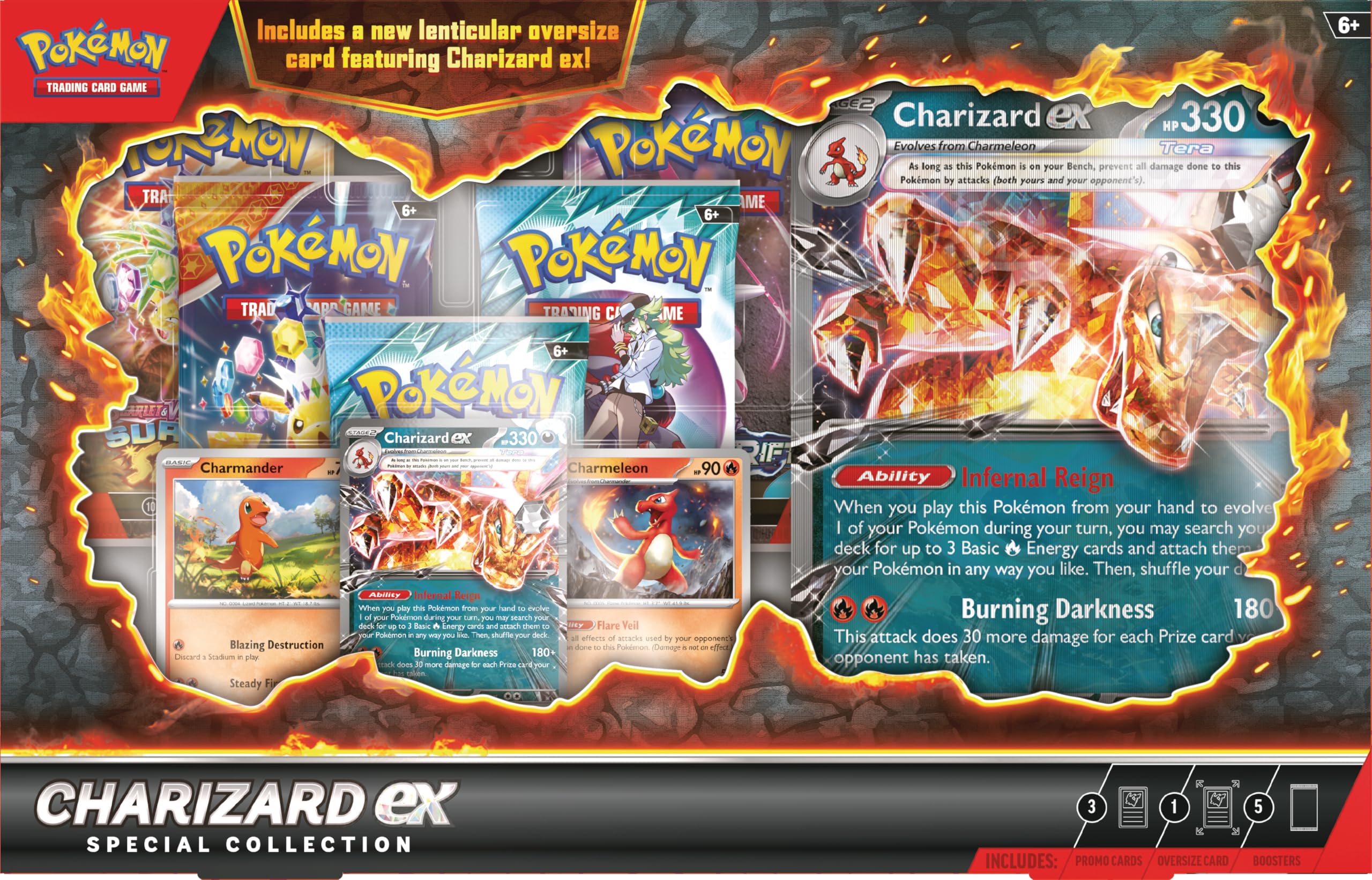 Pokemon Charizard ex etched promo card with foil finish, ideal for display.