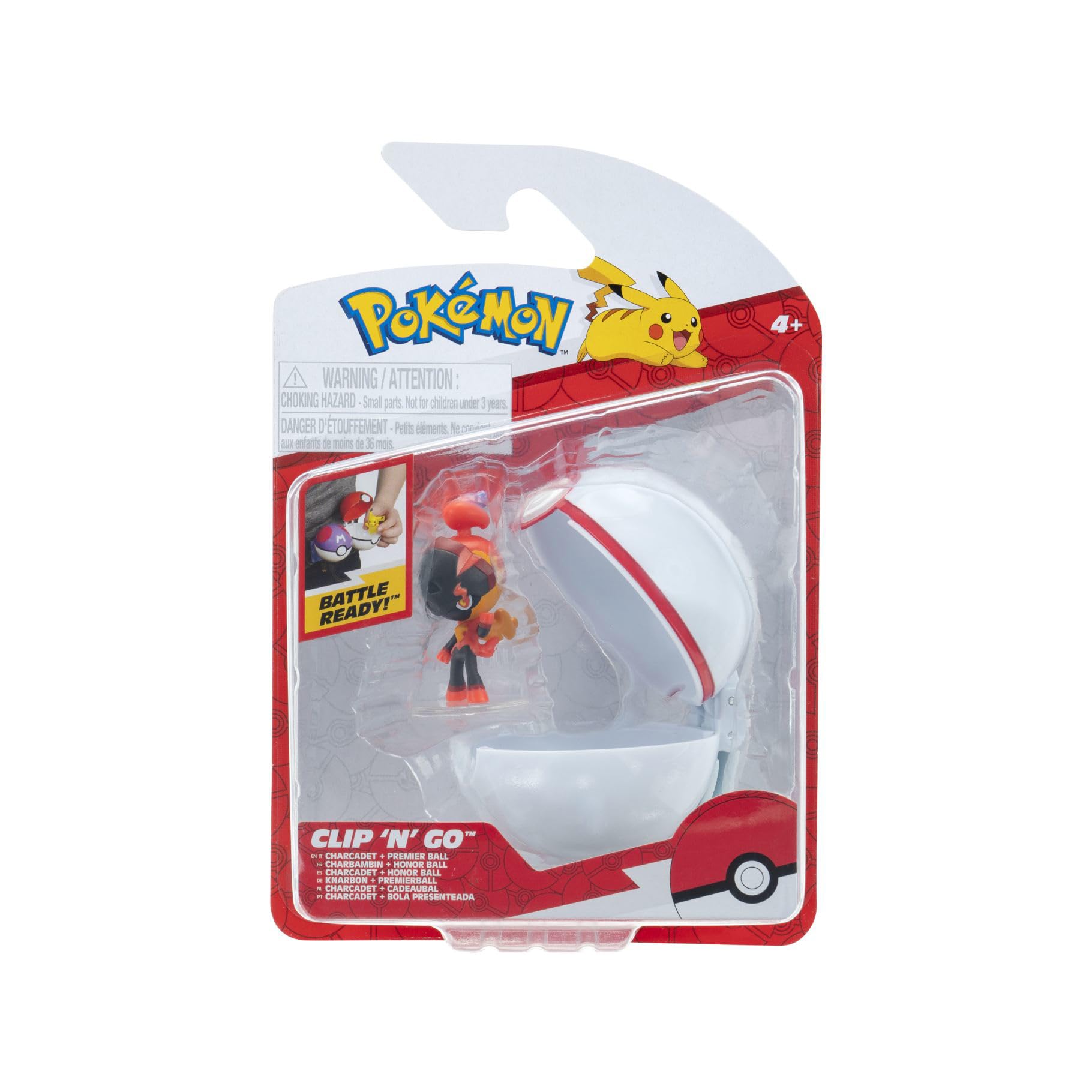 Pokémon Clip 'N' Go Charcadet with Premier Ball front view for on-the-go battles.