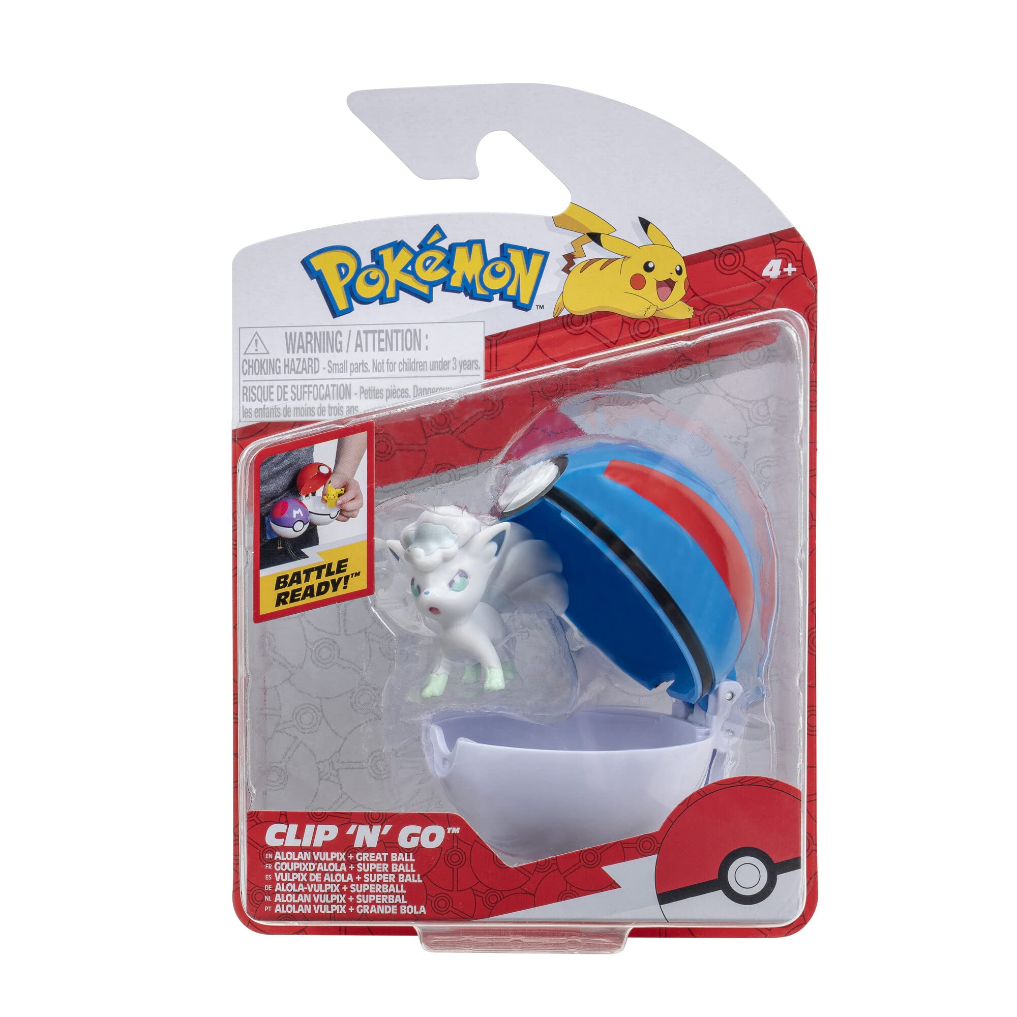 Pokémon Clip N Go Poké Balls with Alola Vulpix 5 cm figure inside for on-the-go battles.