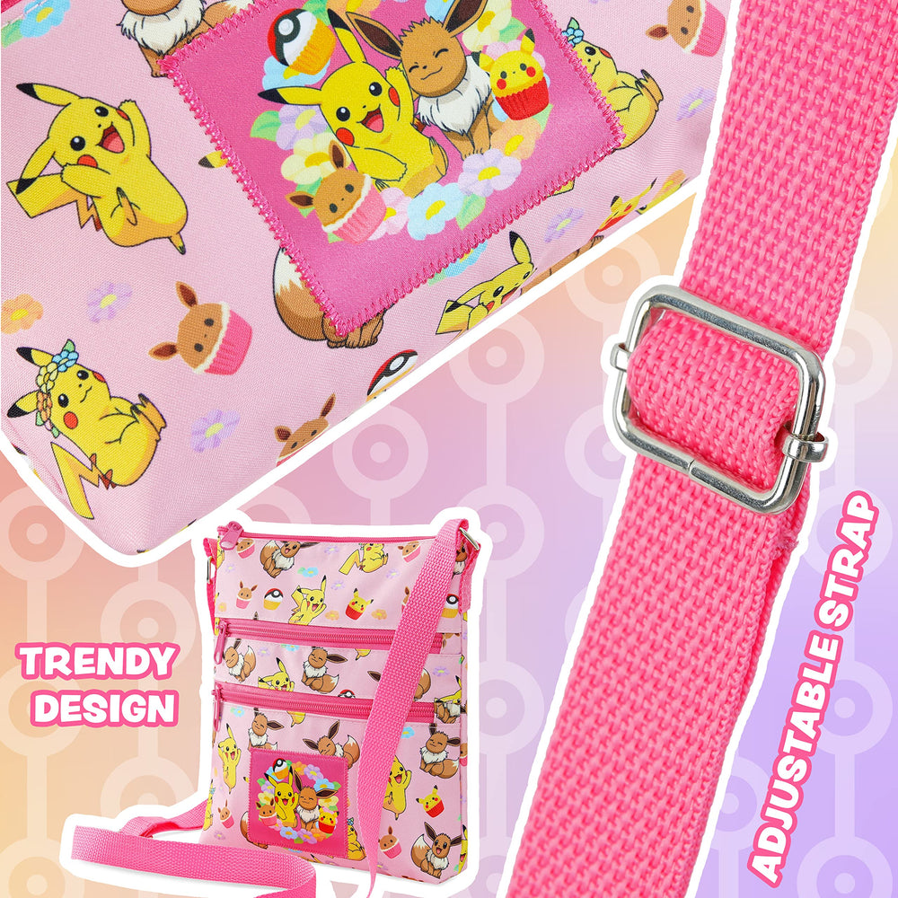 Pokemon crossbody purse sized for girls, easy to carry on adventures.