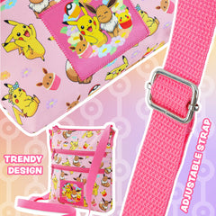 Pokemon crossbody purse sized for girls, easy to carry on adventures.