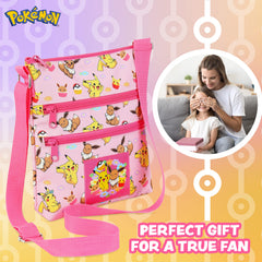 Pokemon crossbody purse showing adjustable strap for comfortable wear.