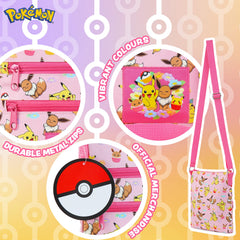 Pokemon crossbody purse featuring spacious compartment for daily essentials.