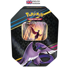 Pokémon Crown Zenith Tin featuring Galarian Articuno front view for display and storage.