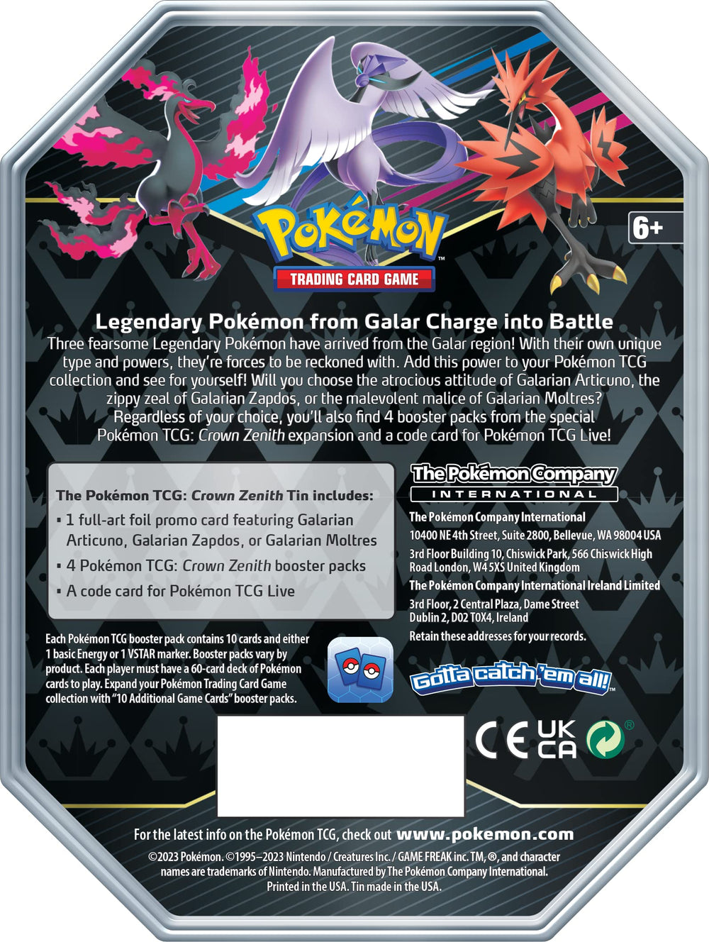 Galarian Moltres Crown Zenith booster packs for exciting card openings.