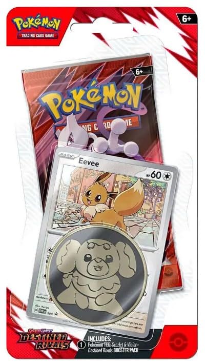 Pokemon Destined Rival booster pack with coin and Eevee promo card enhances collection and play.