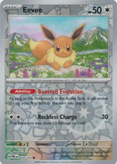 Pokemon Eevee 074/131 reverse foil card from Prismatic Evolutions for display and collection.