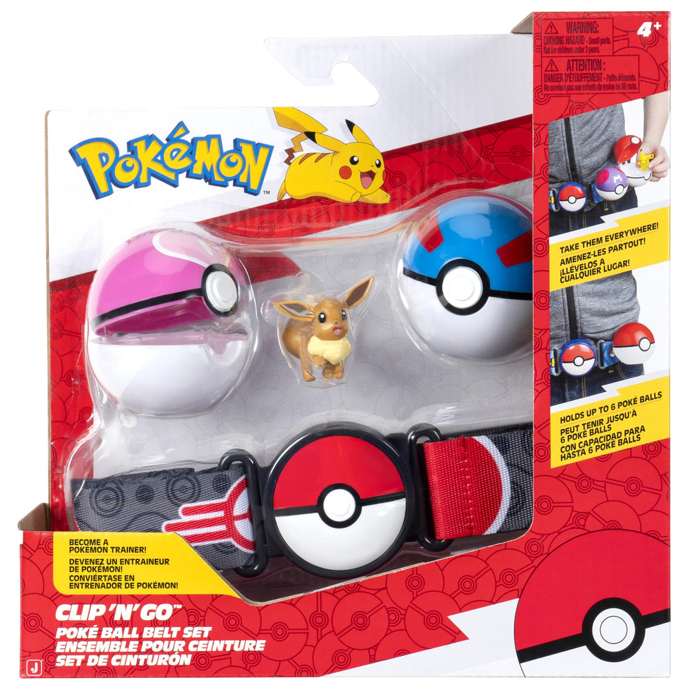 Pokémon Eevee Clip N Go Belt Set worn on the belt for on-the-go play.