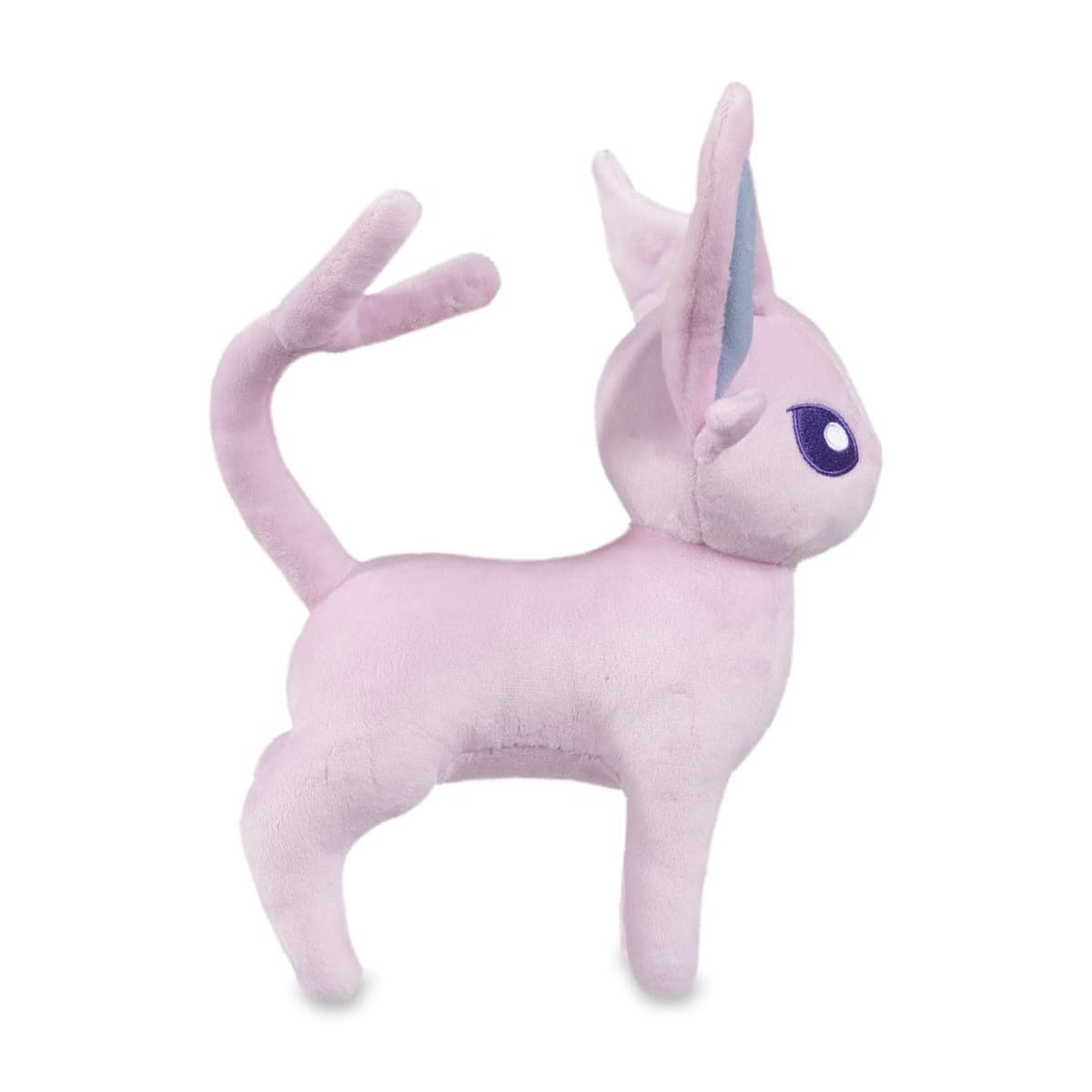 Pokémon Espeon plush close-up stitching highlights durable embroidery.