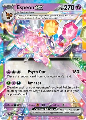 Pokemon Espeon Prismatic Evolutions foil single card for display and collection