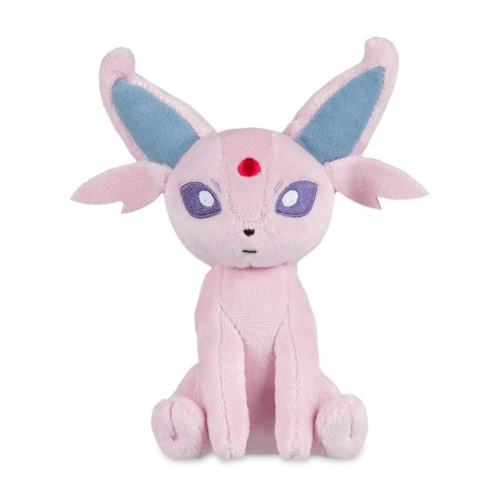 Espeon Sitting Cuties Plush closeup showing display-ready desktop use.