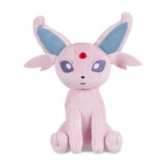 Espeon Sitting Cuties Plush closeup showing display-ready desktop use.