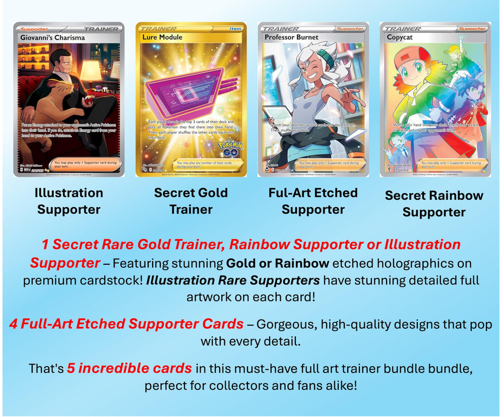 Pokémon full art etched trainer card design 1, vivid details ideal for display