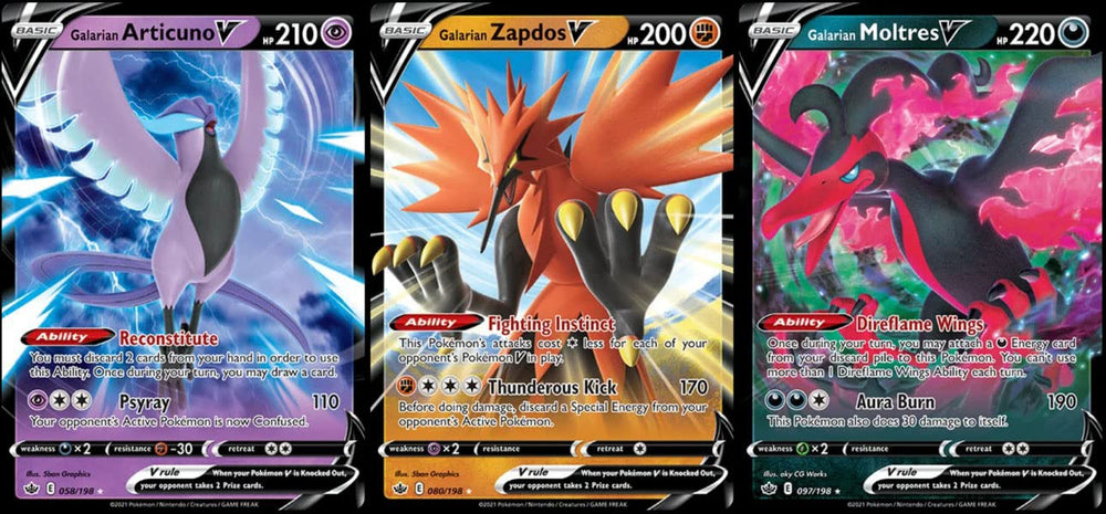 Pokemon Galarian Articuno Zapdos Moltres 3-card lot for display and collection
