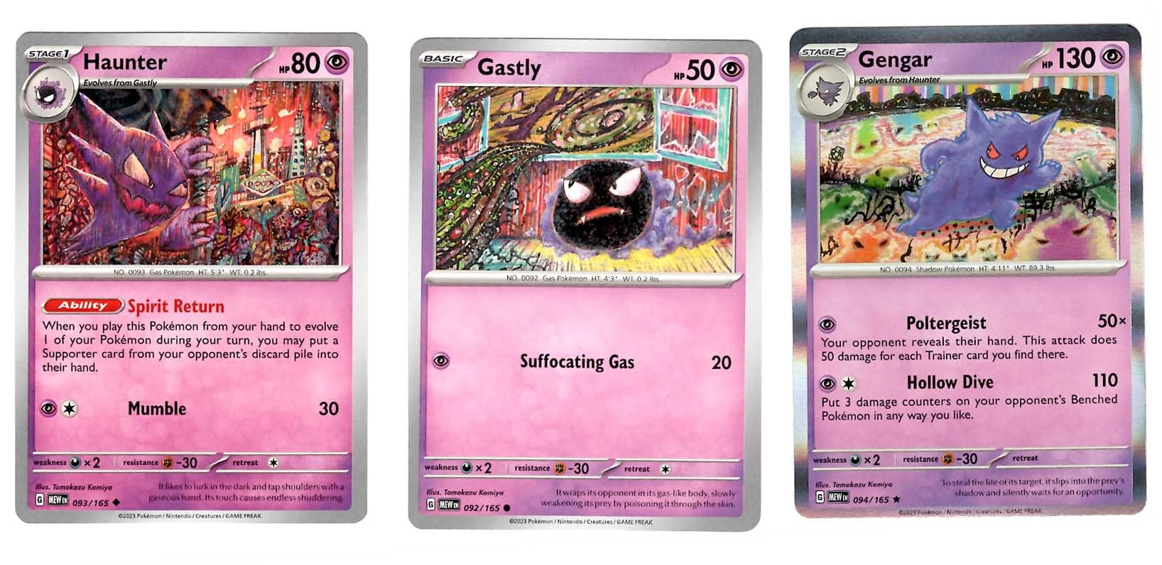 Pokémon Gengar 094/165 holo rare card front view for collectors and display.