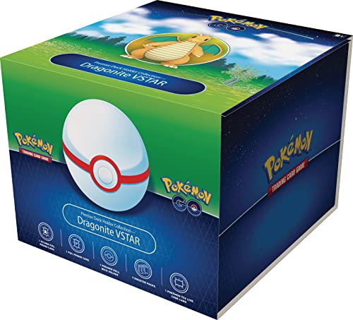 Premier Ball deck holder showcasing sleeved Pokémon GO decks.