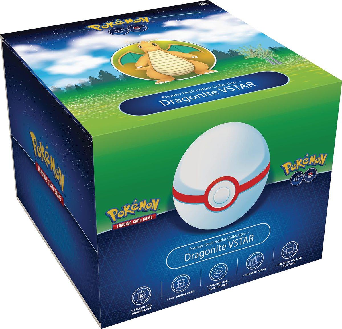 Pokemon GO Dragonite VSTAR foil promo card in Premier Deck Holder display.