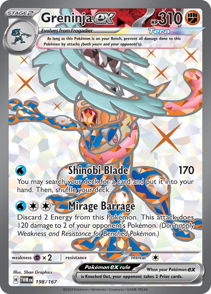 Pokémon Greninja ex Twilight Masquerade full art card for collection display and trading.