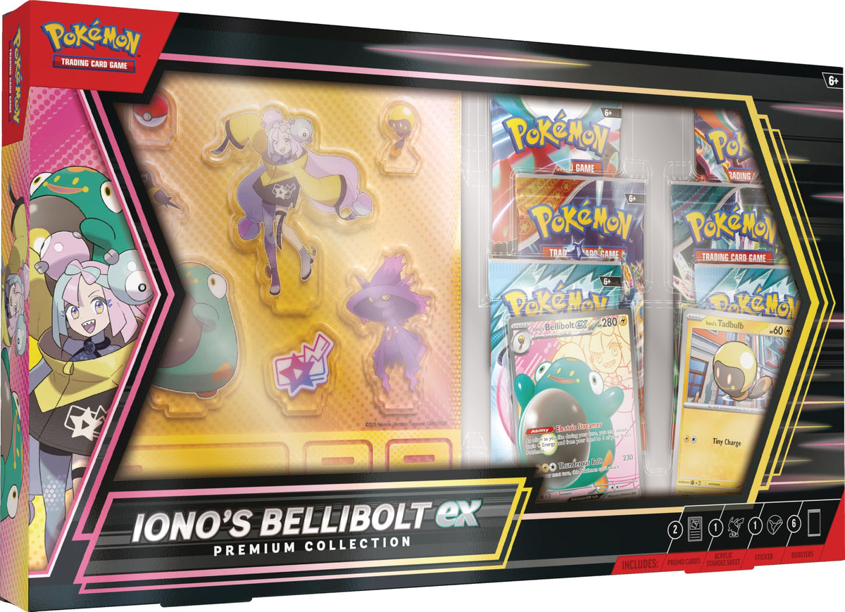 Pokemon Iono’s Bellibolt ex full-art promo card for collection and display.