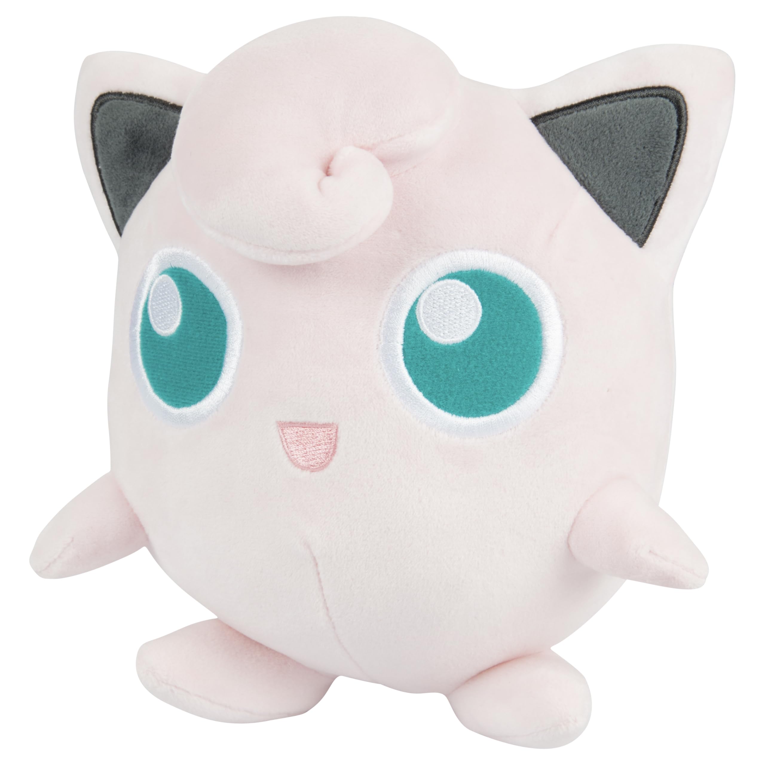 Pokémon Jigglypuff plush 8in fabric texture, soft polyester feel.