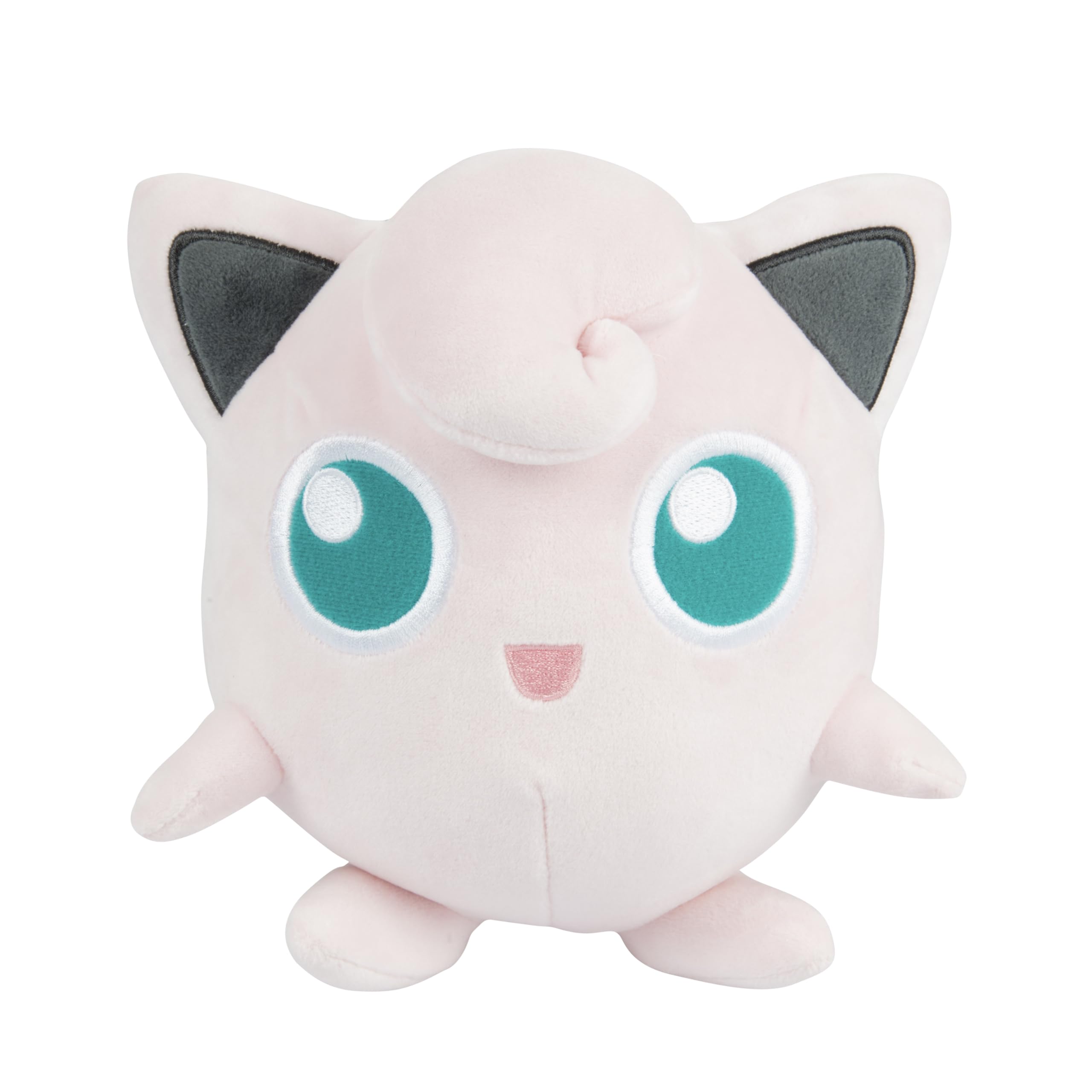 Pokémon Jigglypuff plush 8in side view, travel companion for adventures.