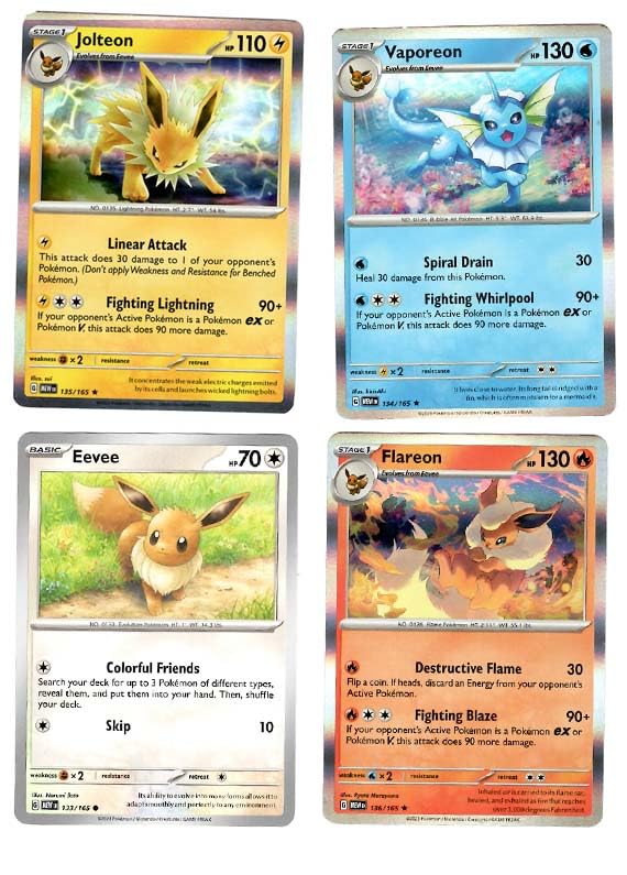 Pokemon Jolteon Flareon Vaporeon Eevee holo rare card set for nostalgic display and collection.