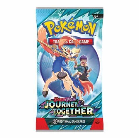 Pokémon Journey Together booster pack front shows a 10-card lineup for collectors and fans.