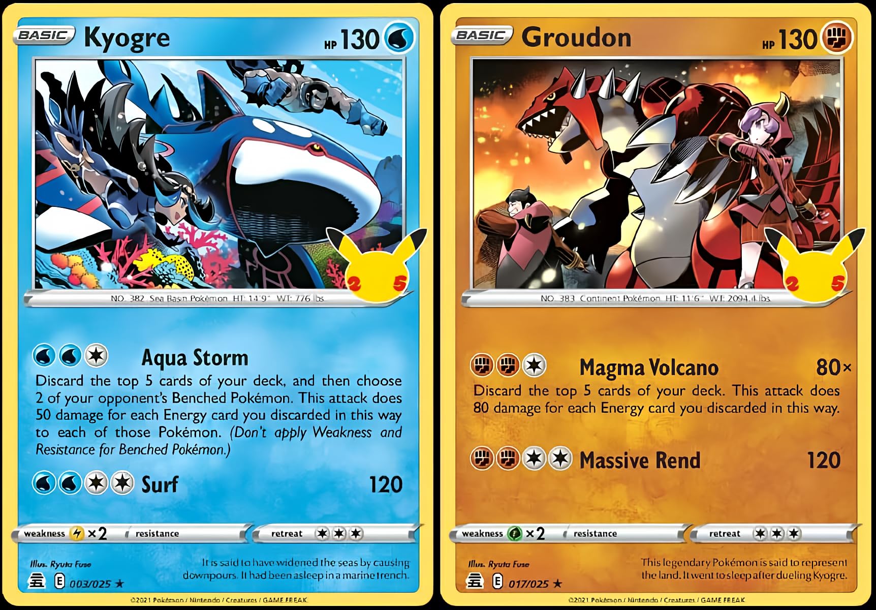 Pokémon Kyogre & Groudon Celebration legendary holo foil card for display and trading within your Pokémon collection