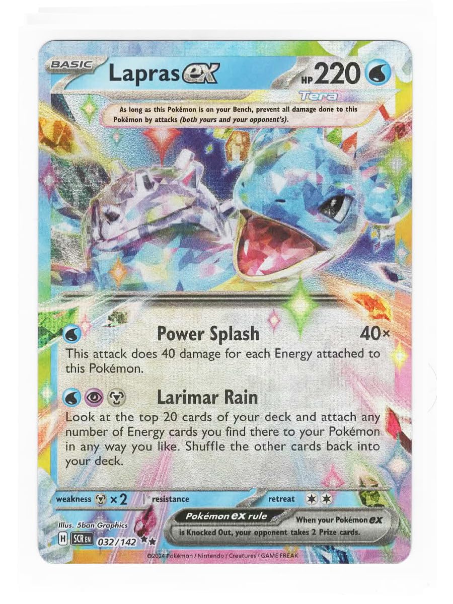 Pokemon Lapras ex 032/142 Stellar Crown double rare card for display and collecting.
