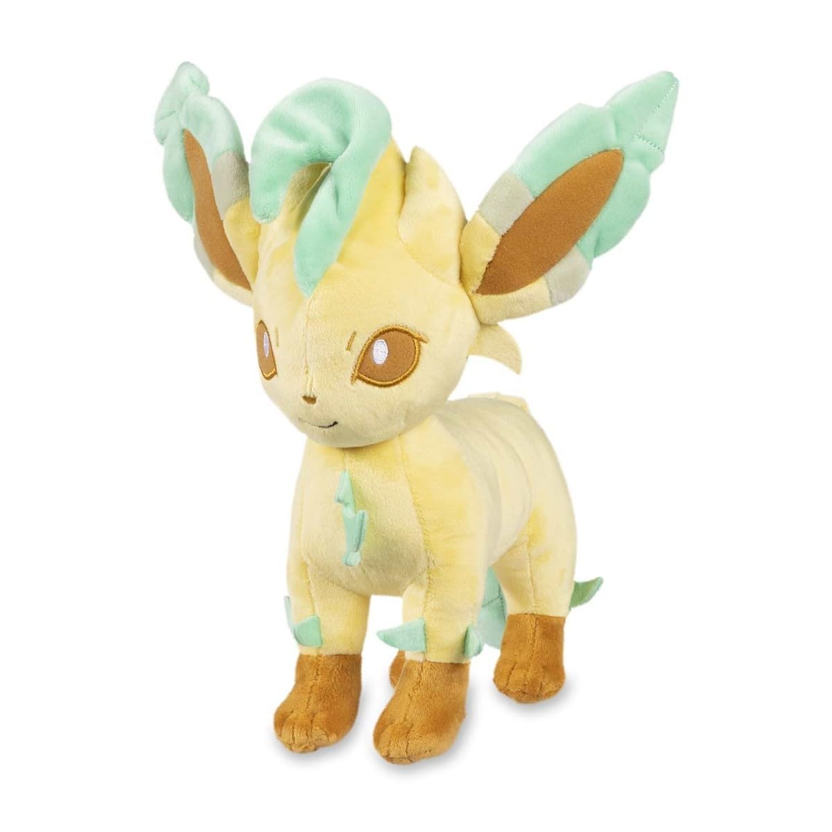 Pokemon Leafeon plush with perked ears, ideal decor and cuddling.