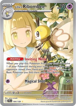Pokemon Lillie's Ribombee 164/159 Journey Together foil card, ideal for collection and display.