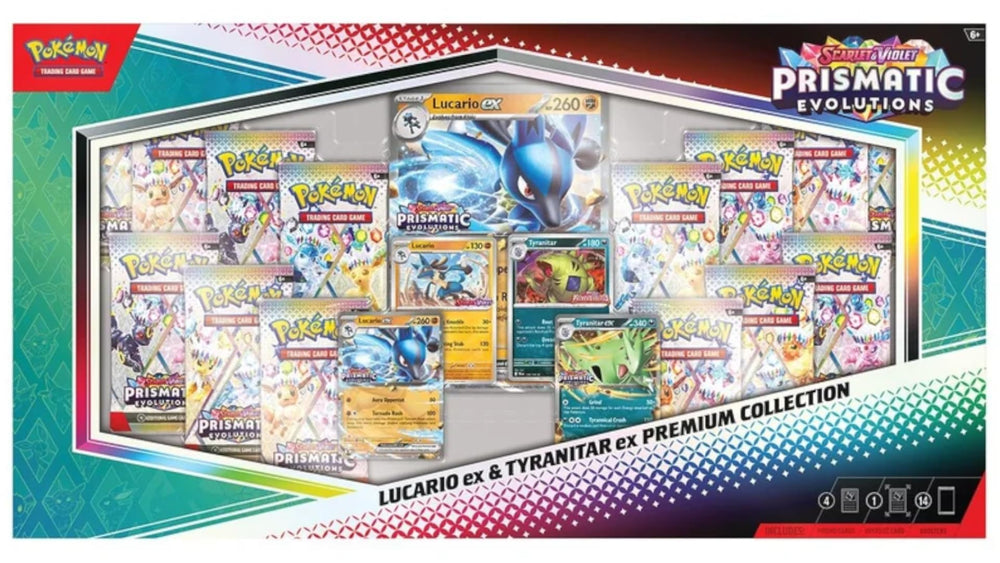 Pokemon Lucario ex and Tyranitar ex Premium Collection with 14 booster packs for collection expansion