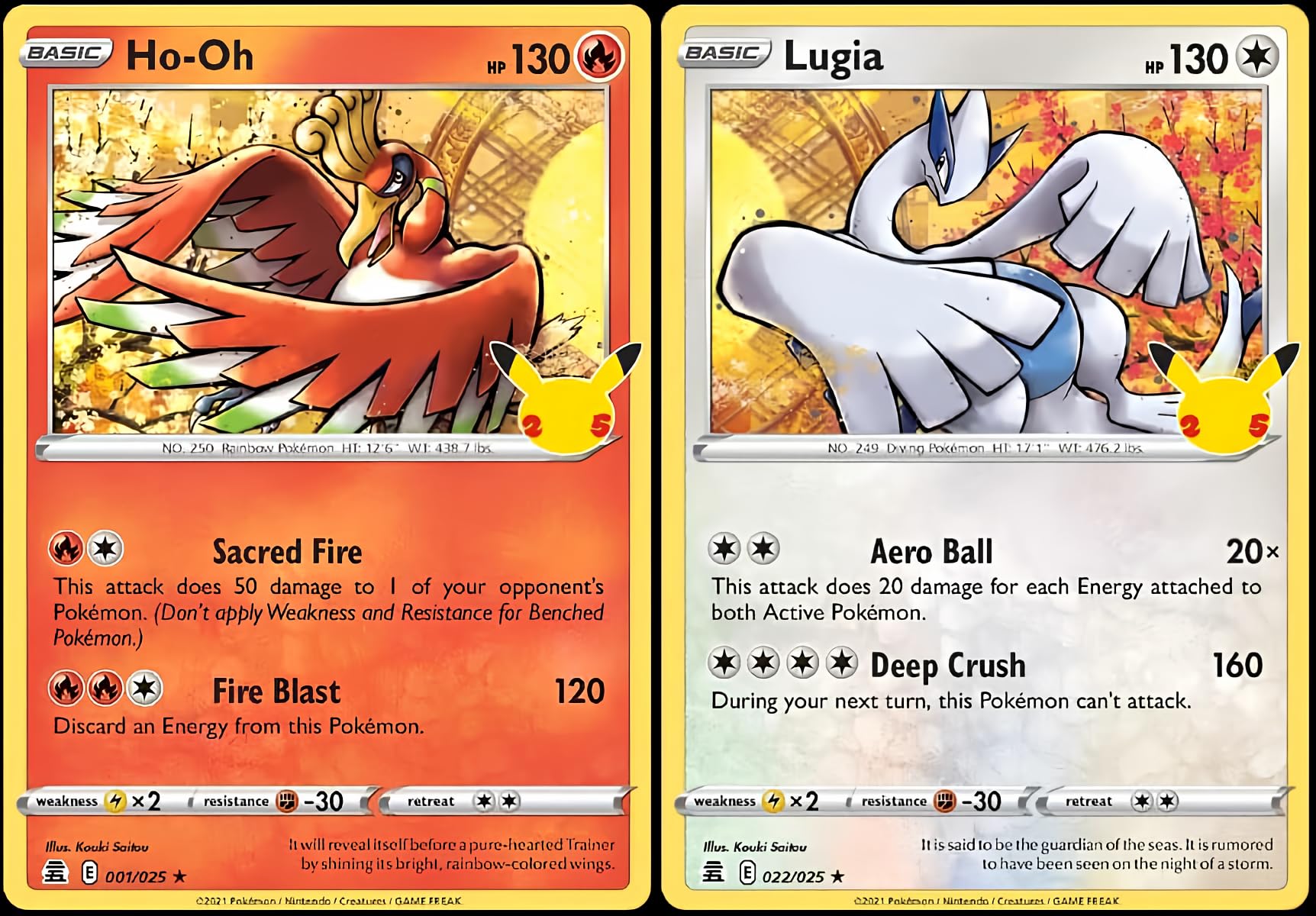 Pokemon Lugia Ho-Oh Celebration holo foil cards for display and collection