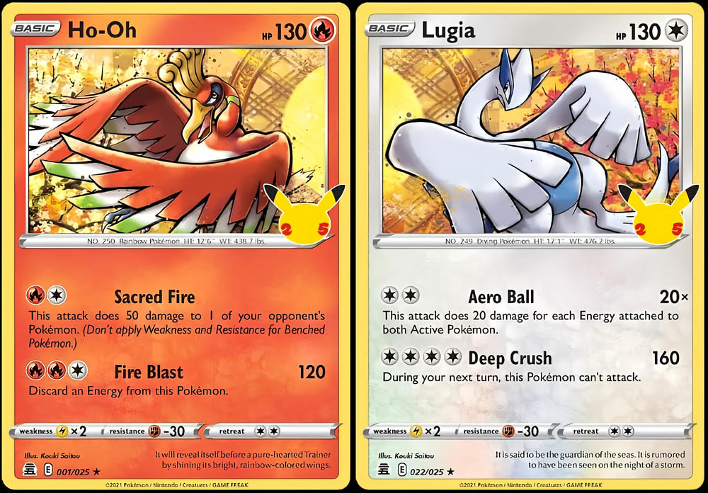 Pokemon Lugia Ho-Oh Celebration holo foil cards for display and collection