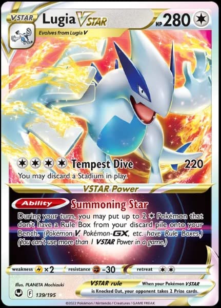 Pokemon Lugia VSTAR 139/195 in Silver Tempest holo foil, ideal for display and collection.