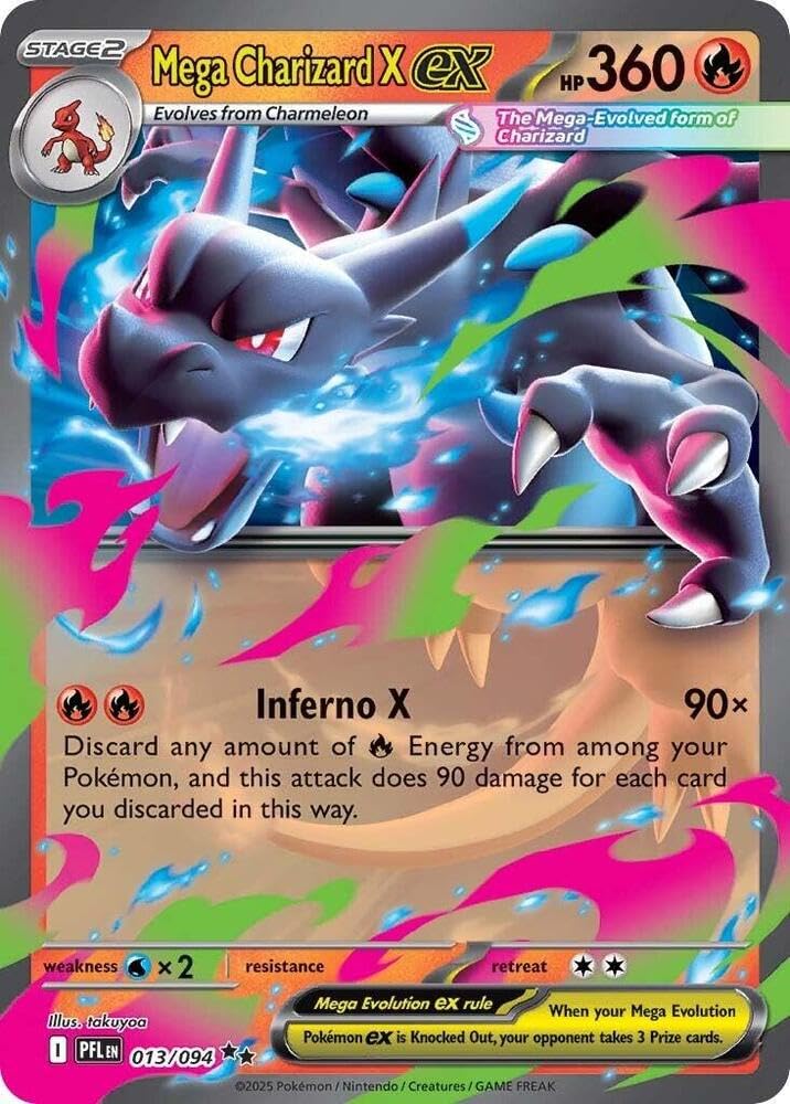Pokemon Mega Charizard X ex card with holographic foil finish for collection and display