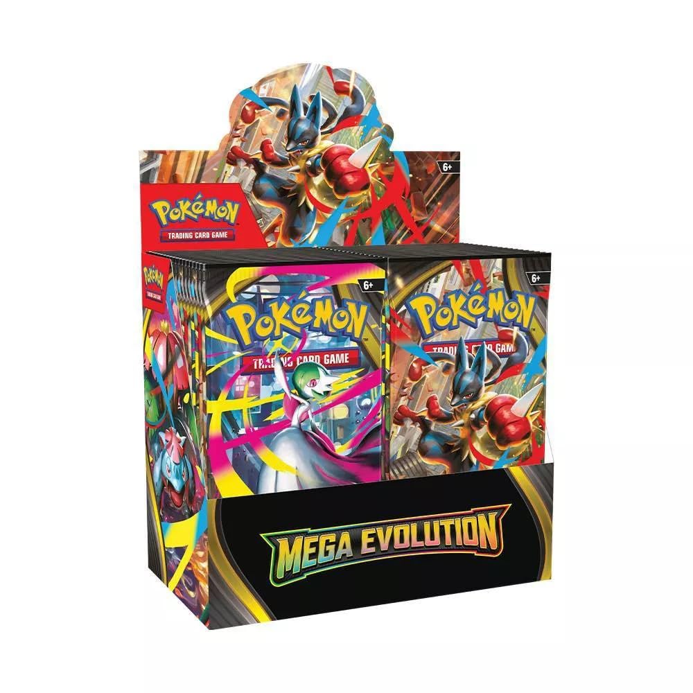 Pokémon Mega Evolution booster display front view, ideal for collectors